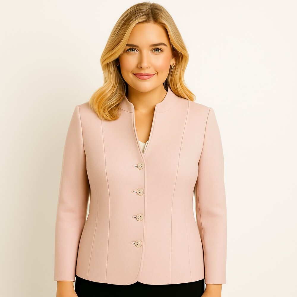 Laura Petites Classic Blazer Size 8P soft pink wool button front fully lined